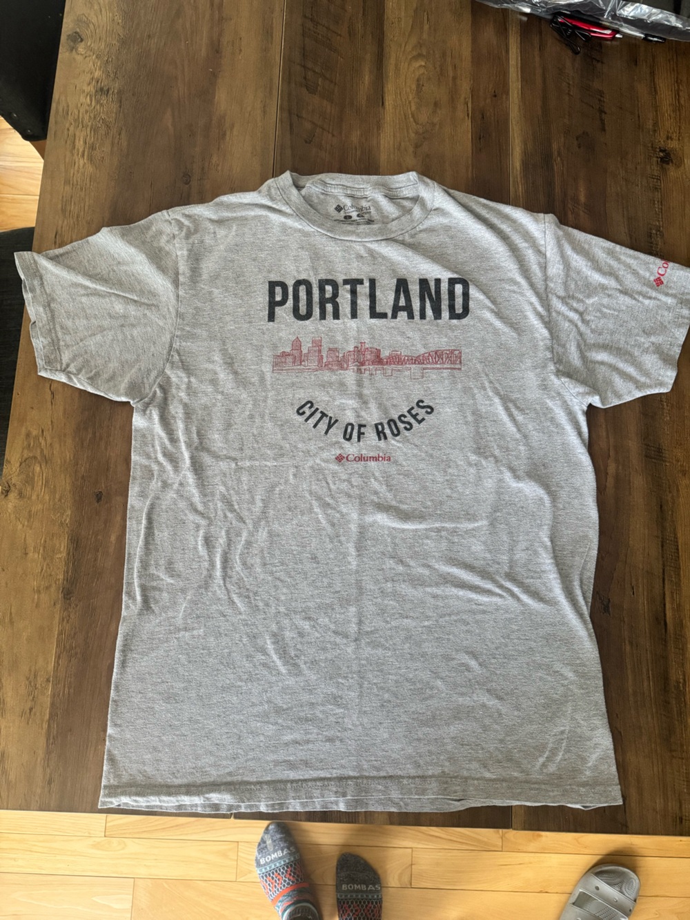 Columbia Sportswear Mens Large Portland Oregon City of Roses Bridge T Shirt Grey